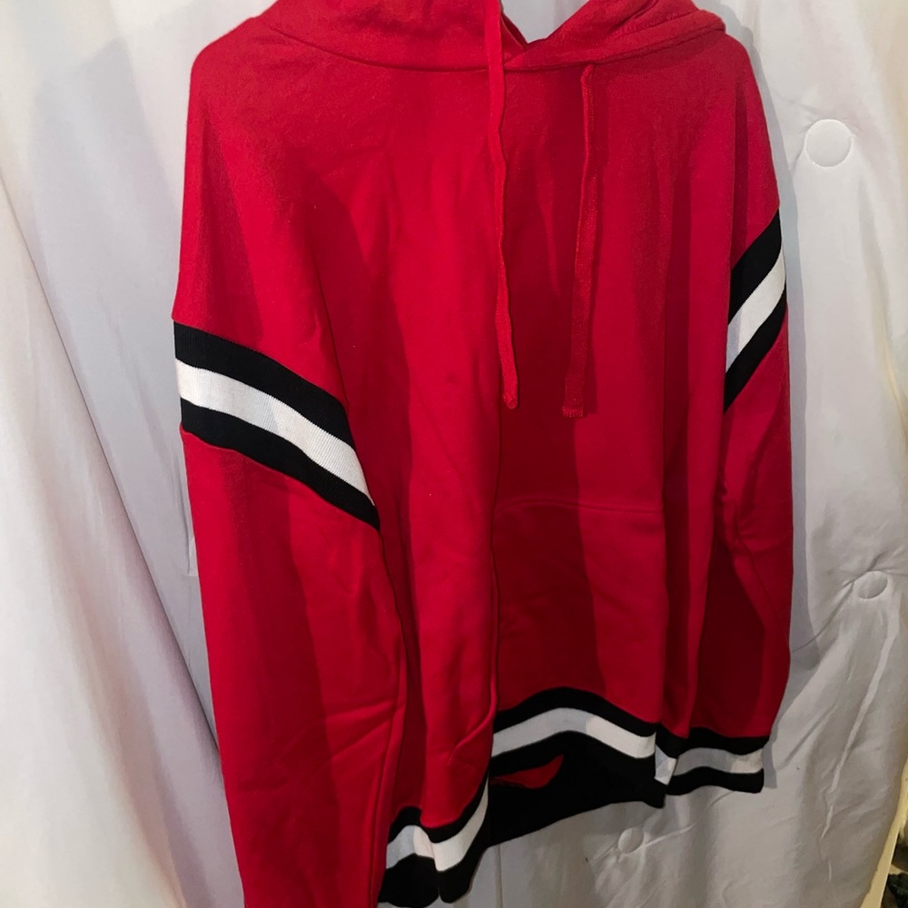 Red Hoodie with Black and White stripes